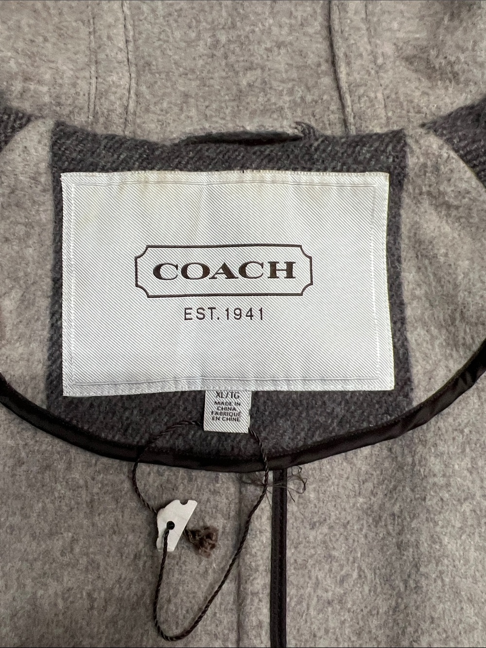 Coach Hooded Plaid Wool-Blend Pea Coat in Brown & Gray - Picture 2 of 5